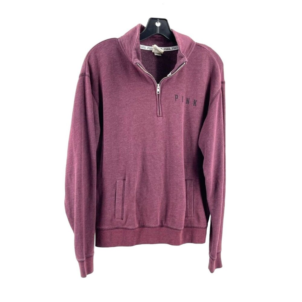 Victoria Secret PINK Women's 1/4 Zip Long Sleeve 2 Sided Graphic Sweatshirt XS